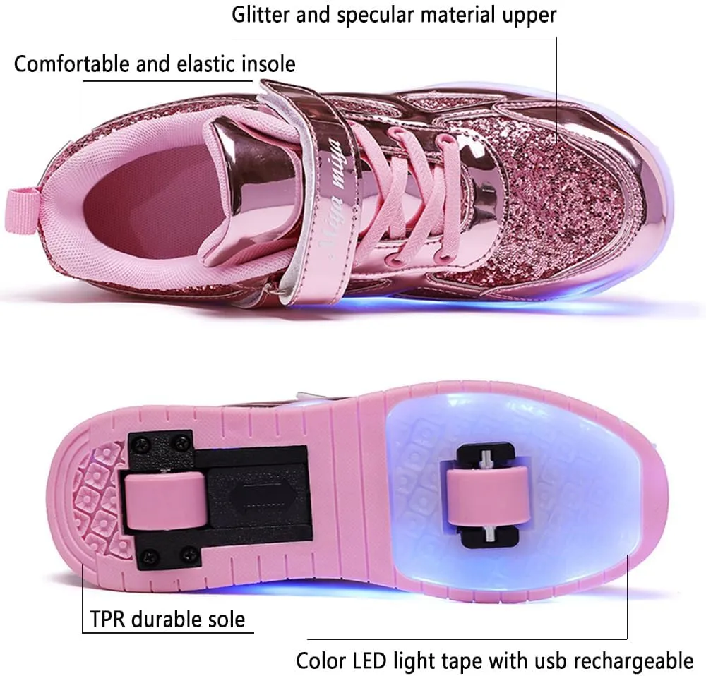Ufatansy Roller Shoes Girls Boys Sneakers with Wheels Roller Skate Shoes USB Charging with LED Light Up Shinny Skates for Beginner Trainers Kids Lightweight Breatheable Shoe Footwear