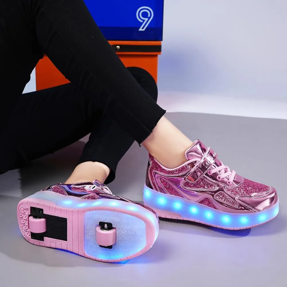 Ufatansy Roller Shoes Girls Boys Sneakers with Wheels Roller Skate Shoes USB Charging with LED Light Up Shinny Skates for Beginner Trainers Kids Lightweight Breatheable Shoe Footwear