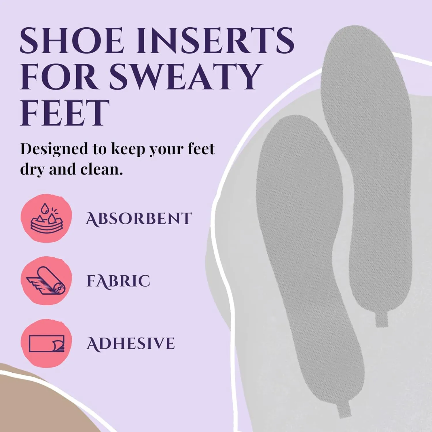 Ultra-Thin Shoe Inserts, Sweat & Odor Absorbent Insoles, Replaceable Barefoot Liners for Women’s Size 6-7, Slate Gray, 4 Pairs