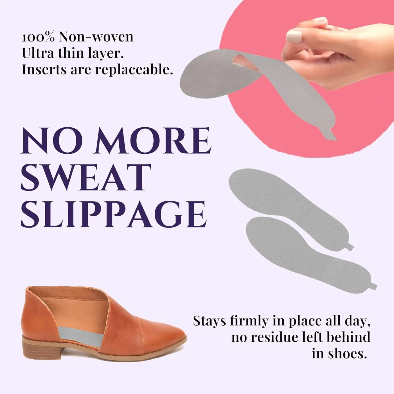 Ultra-Thin Shoe Inserts, Sweat & Odor Absorbent Insoles, Replaceable Barefoot Liners for Women’s Size 6-7, Slate Gray, 4 Pairs