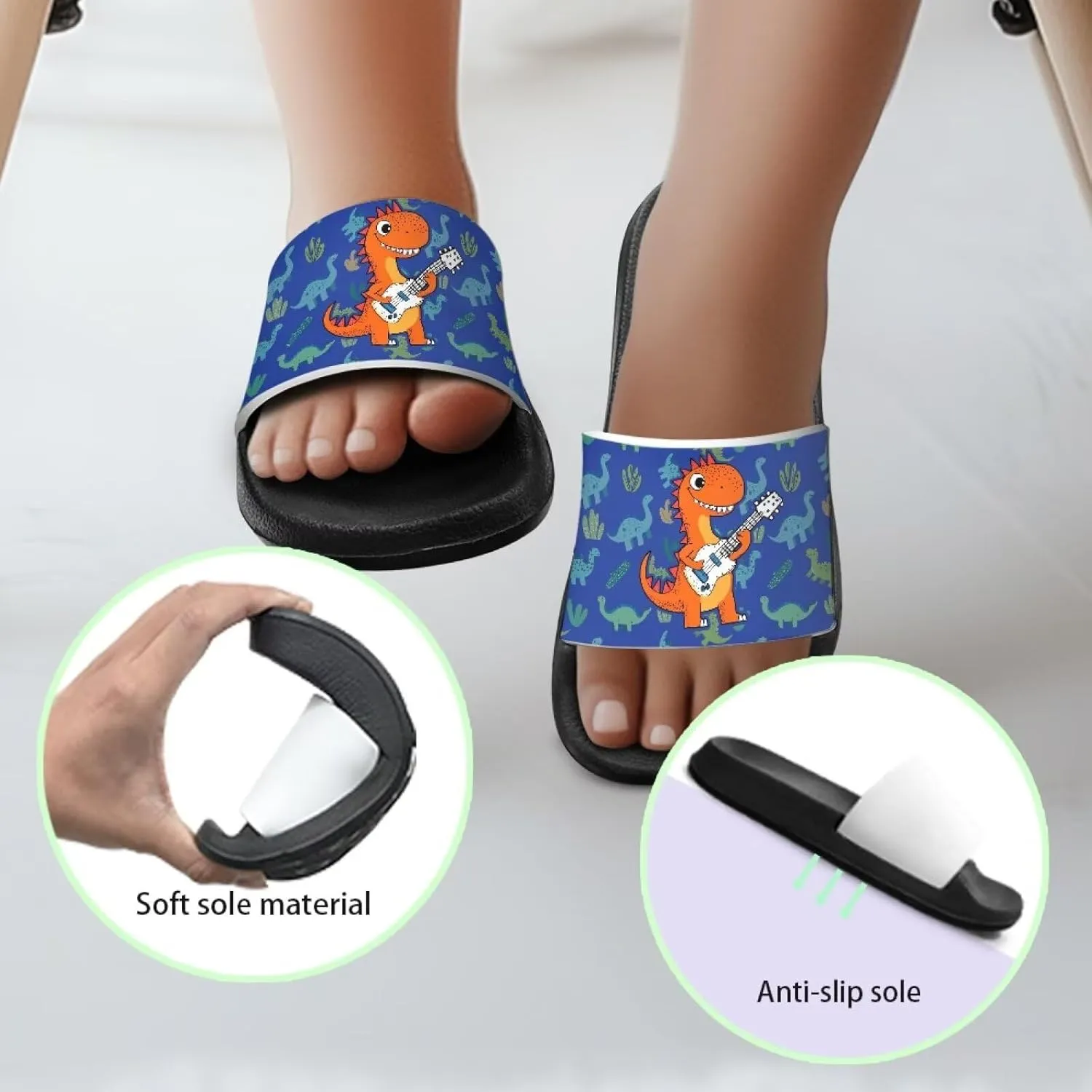 Unisex Kids Soft EVA Slides Print Non-Slip Waterproof Sandals for Shower Bathroom Pool for Little/Big Kids Size 11-3
