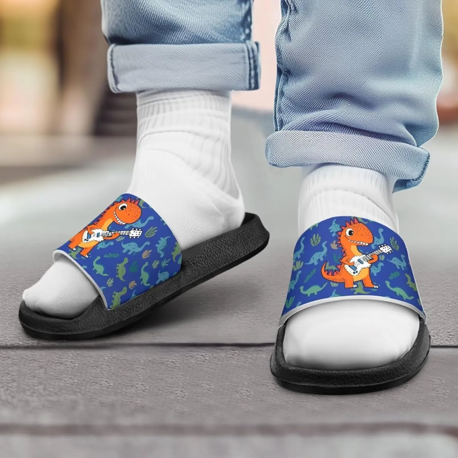 Unisex Kids Soft EVA Slides Print Non-Slip Waterproof Sandals for Shower Bathroom Pool for Little/Big Kids Size 11-3