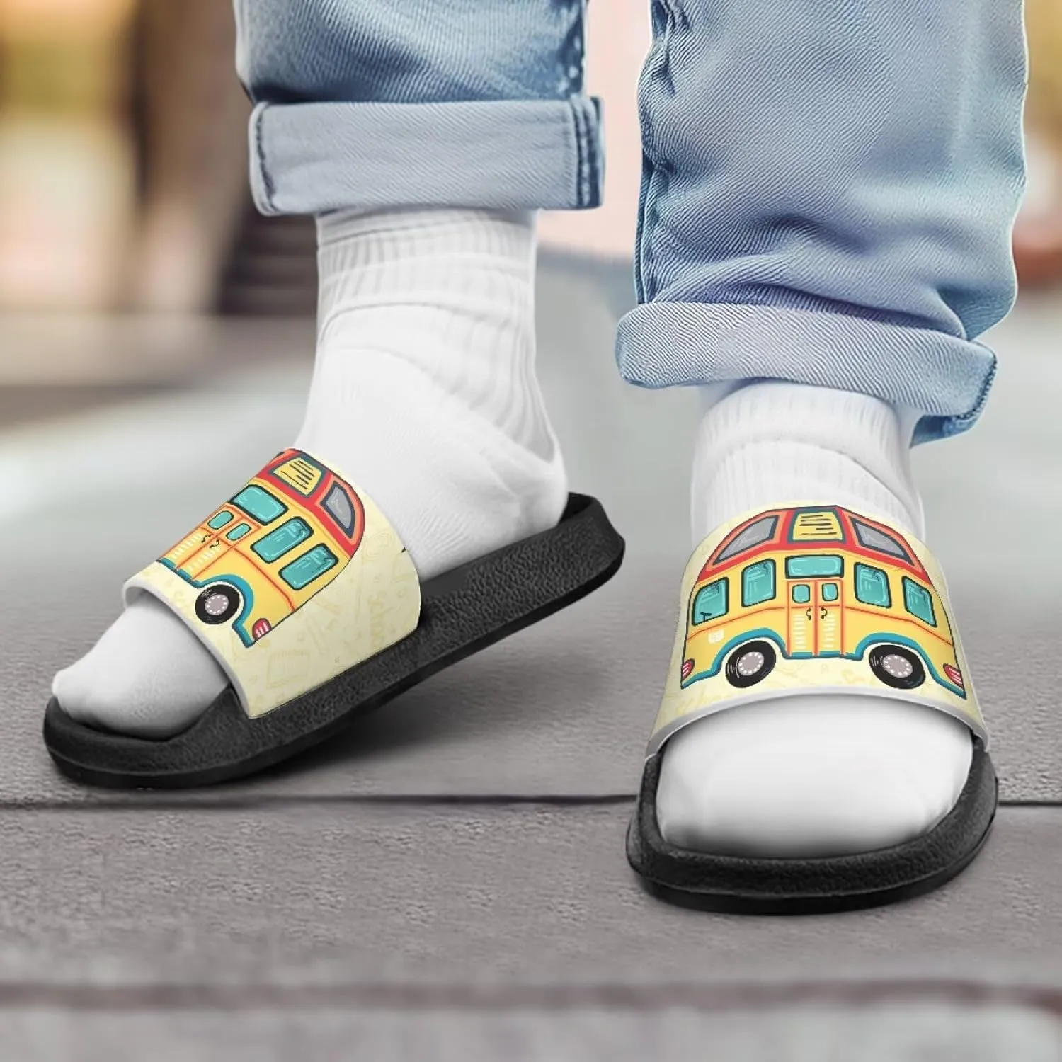 Unisex Kids Soft EVA Slides Print Non-Slip Waterproof Sandals for Shower Bathroom Pool for Little/Big Kids Size 11-3