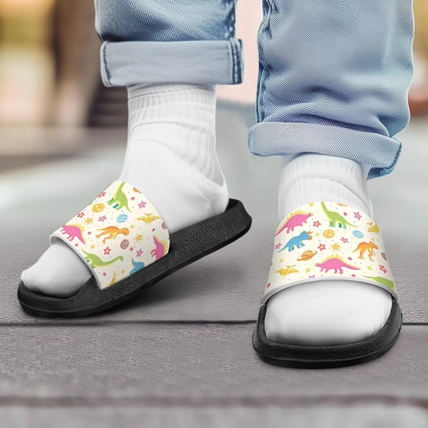 Unisex Kids Soft EVA Slides Print Non-Slip Waterproof Sandals for Shower Bathroom Pool for Little/Big Kids Size 11-3