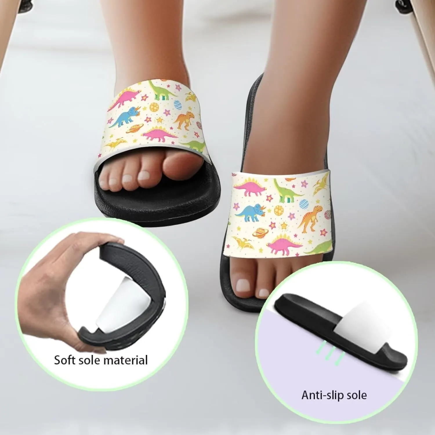 Unisex Kids Soft EVA Slides Print Non-Slip Waterproof Sandals for Shower Bathroom Pool for Little/Big Kids Size 11-3