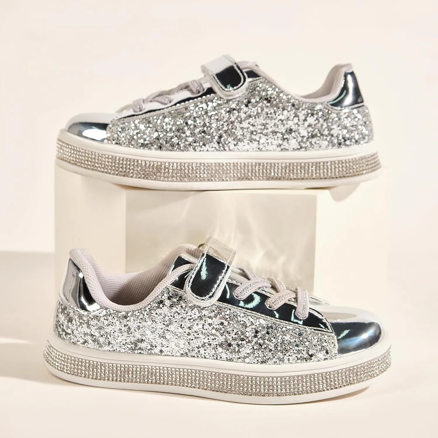 UUBARIS Girl's Glitter Tennis Sneakers - Fashion Sparkly Princess Shoes with Bling Walking Sneakers Sequin Design