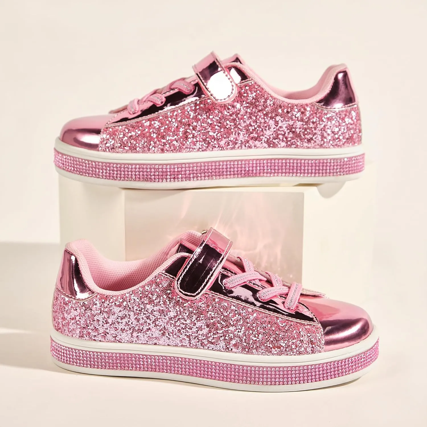 UUBARIS Girl's Glitter Tennis Sneakers - Fashion Sparkly Princess Shoes with Bling Walking Sneakers Sequin Design