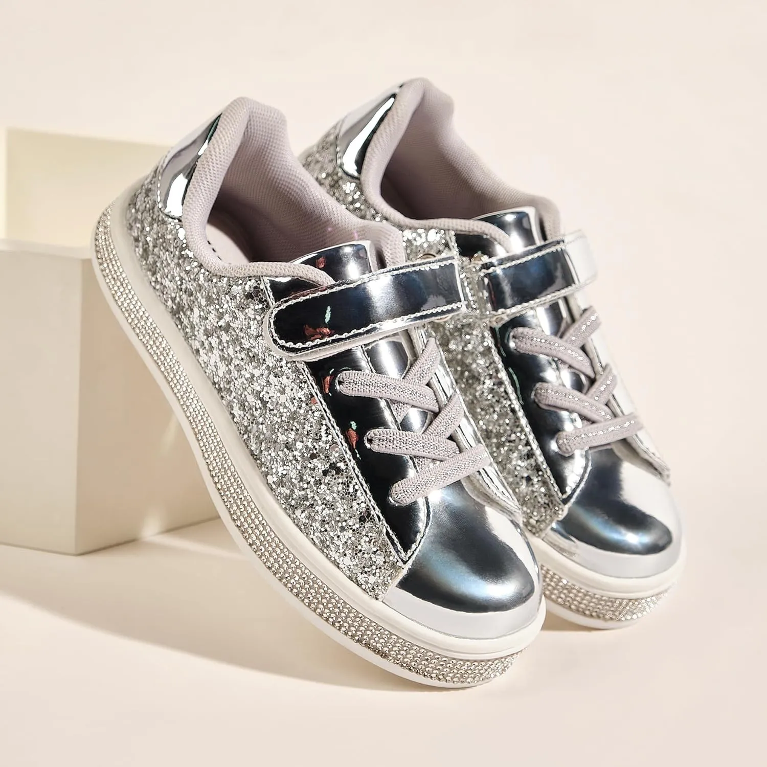 UUBARIS Girl's Glitter Tennis Sneakers - Fashion Sparkly Princess Shoes with Bling Walking Sneakers Sequin Design