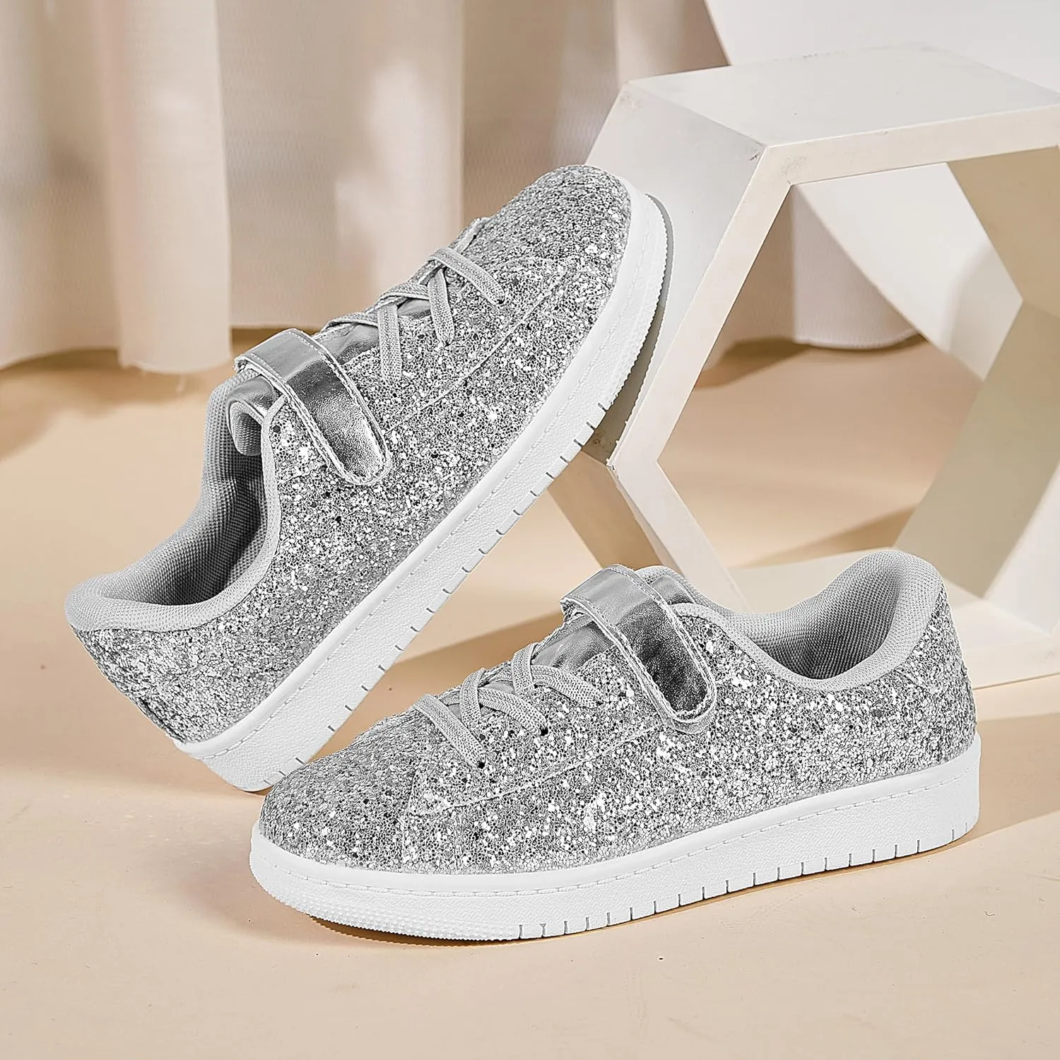 UUBARIS Girl's Glitter Tennis Sneakers - Fashion Sparkly Princess Shoes with Bling Walking Sneakers Sequin Design