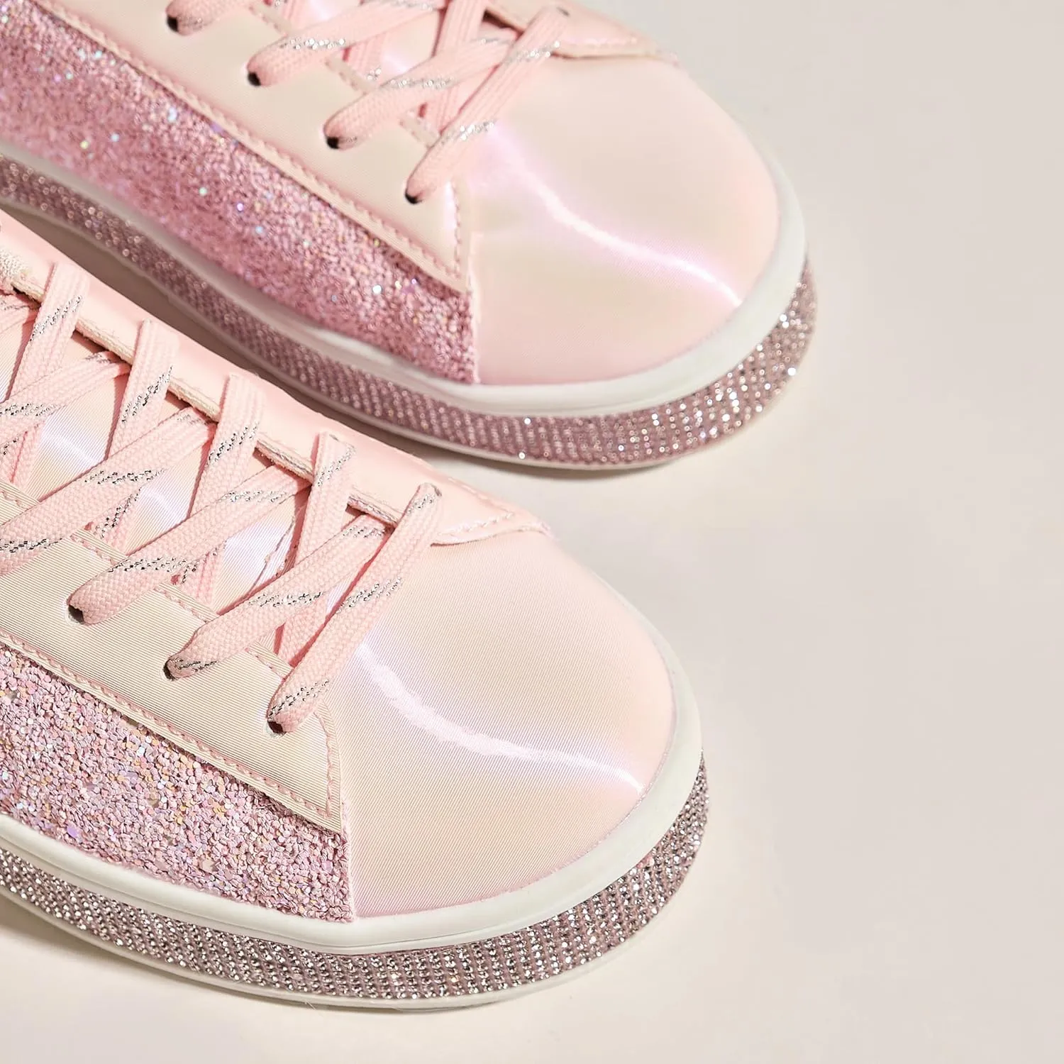 UUBARIS Women's Glitter Tennis Sneakers Neon Dressy Sparkly Sneakers Rhinestone Bling Wedding Bridal Shoes Shiny Sequin Shoes