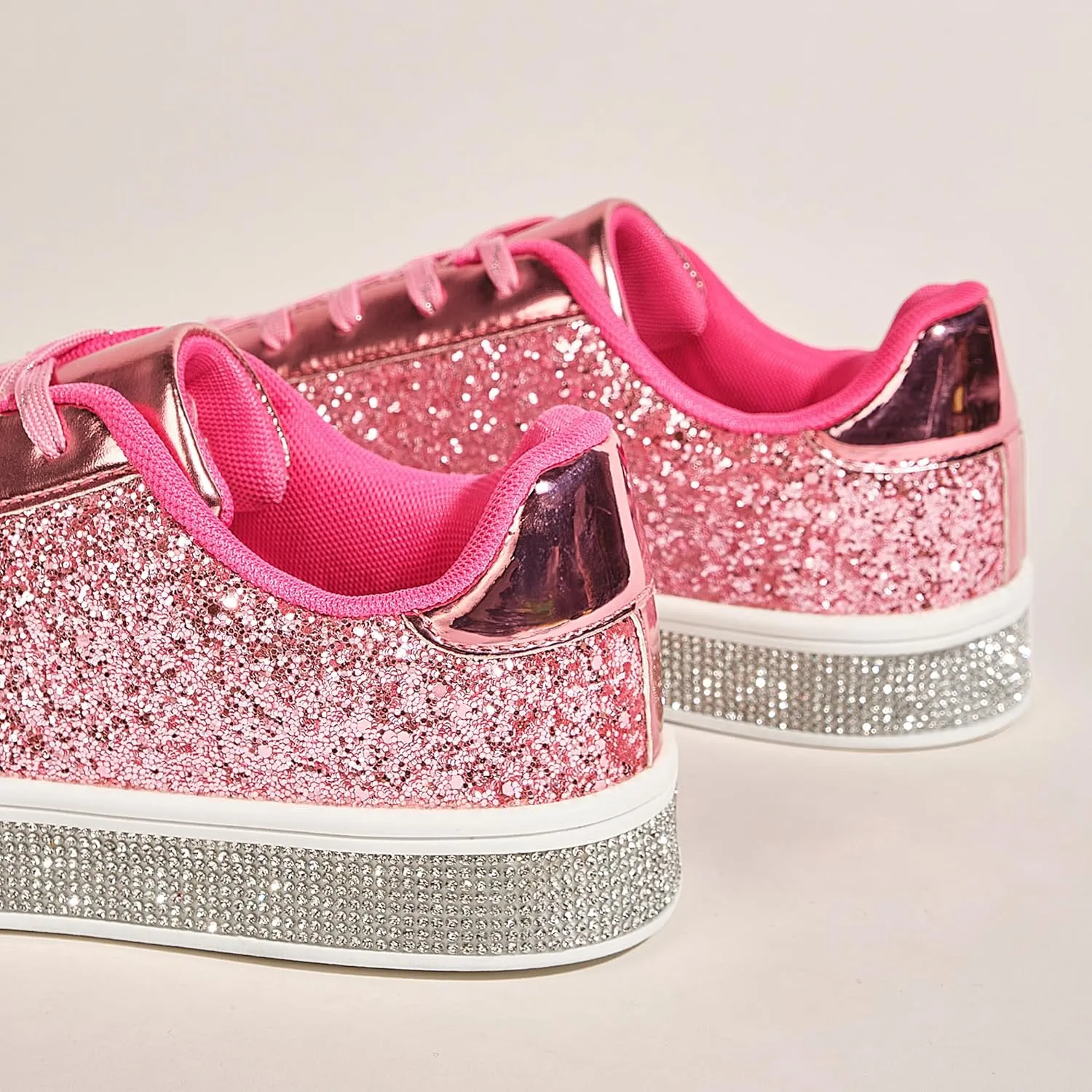 UUBARIS Women's Glitter Tennis Sneakers Neon Dressy Sparkly Sneakers Rhinestone Bling Wedding Bridal Shoes Shiny Sequin Shoes