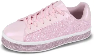 UUBARIS Women's Glitter Tennis Sneakers Neon Dressy Sparkly Sneakers Rhinestone Bling Wedding Bridal Shoes Shiny Sequin Shoes