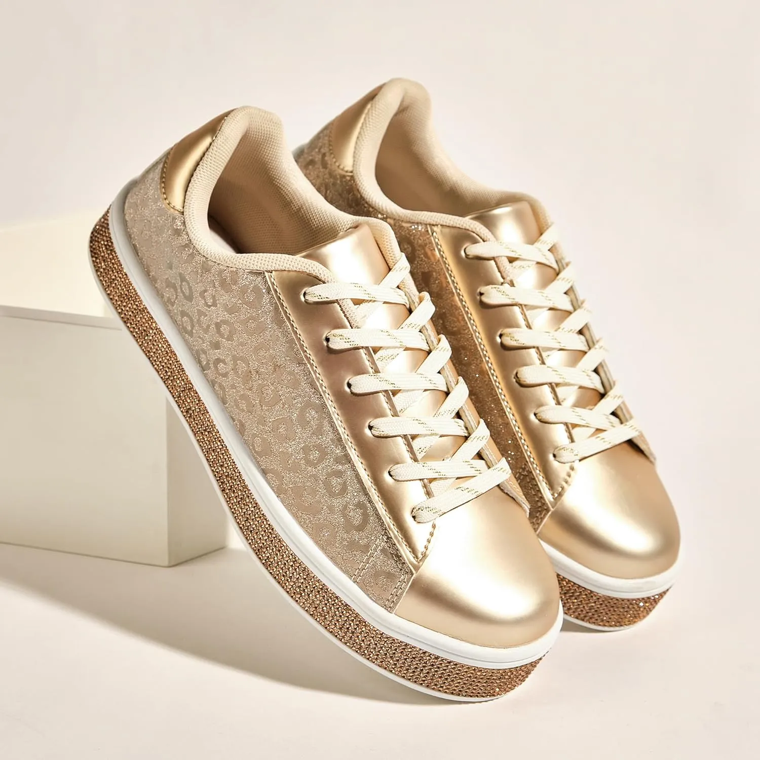 UUBARIS Women's Glitter Tennis Sneakers Neon Dressy Sparkly Sneakers Rhinestone Bling Wedding Bridal Shoes Shiny Sequin Shoes