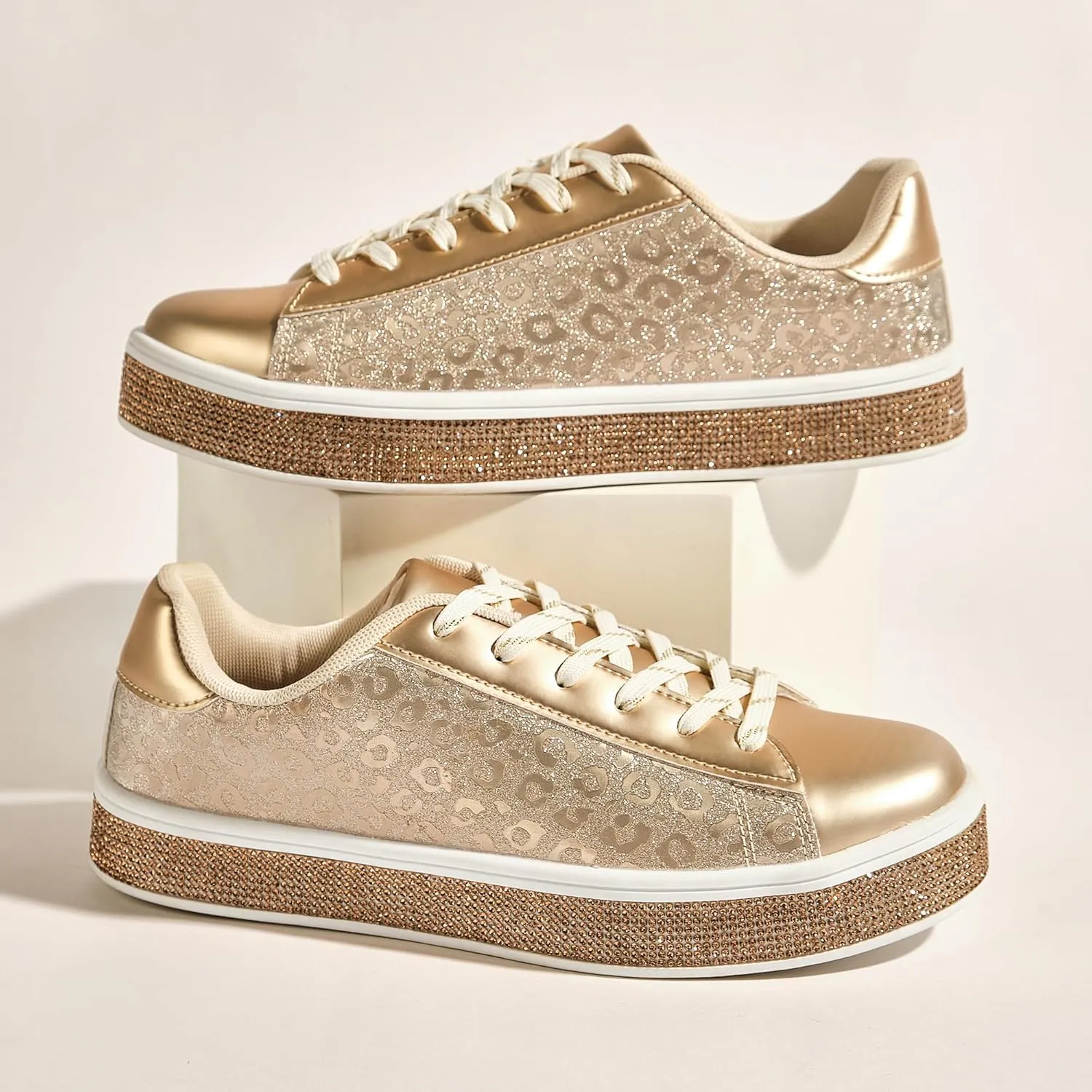 UUBARIS Women's Glitter Tennis Sneakers Neon Dressy Sparkly Sneakers Rhinestone Bling Wedding Bridal Shoes Shiny Sequin Shoes