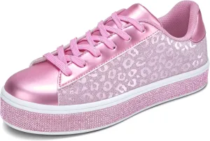 UUBARIS Women's Glitter Tennis Sneakers Neon Dressy Sparkly Sneakers Rhinestone Bling Wedding Bridal Shoes Shiny Sequin Shoes