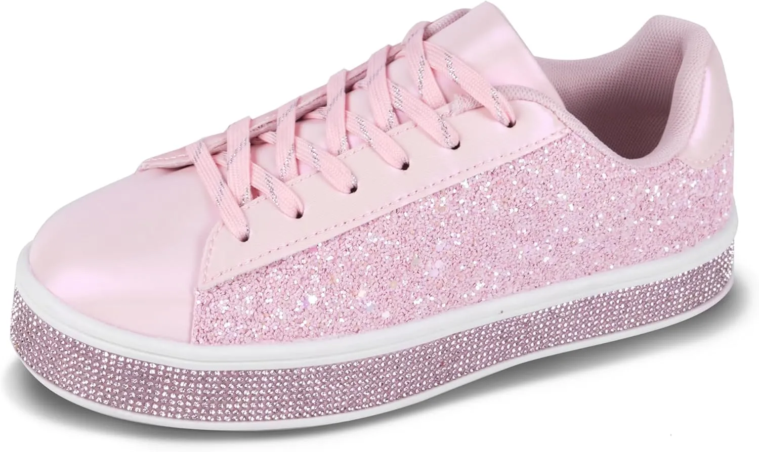 UUBARIS Women's Glitter Tennis Sneakers Neon Dressy Sparkly Sneakers Rhinestone Bling Wedding Bridal Shoes Shiny Sequin Shoes