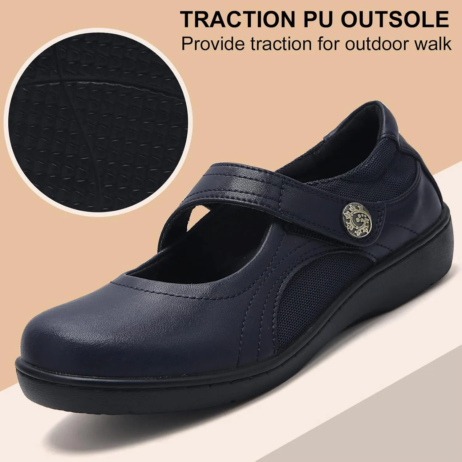 UZB Mary Jane Shoes Women Orthopedic Flats Comfortable Non Slip Work Shoes with Memory Foam