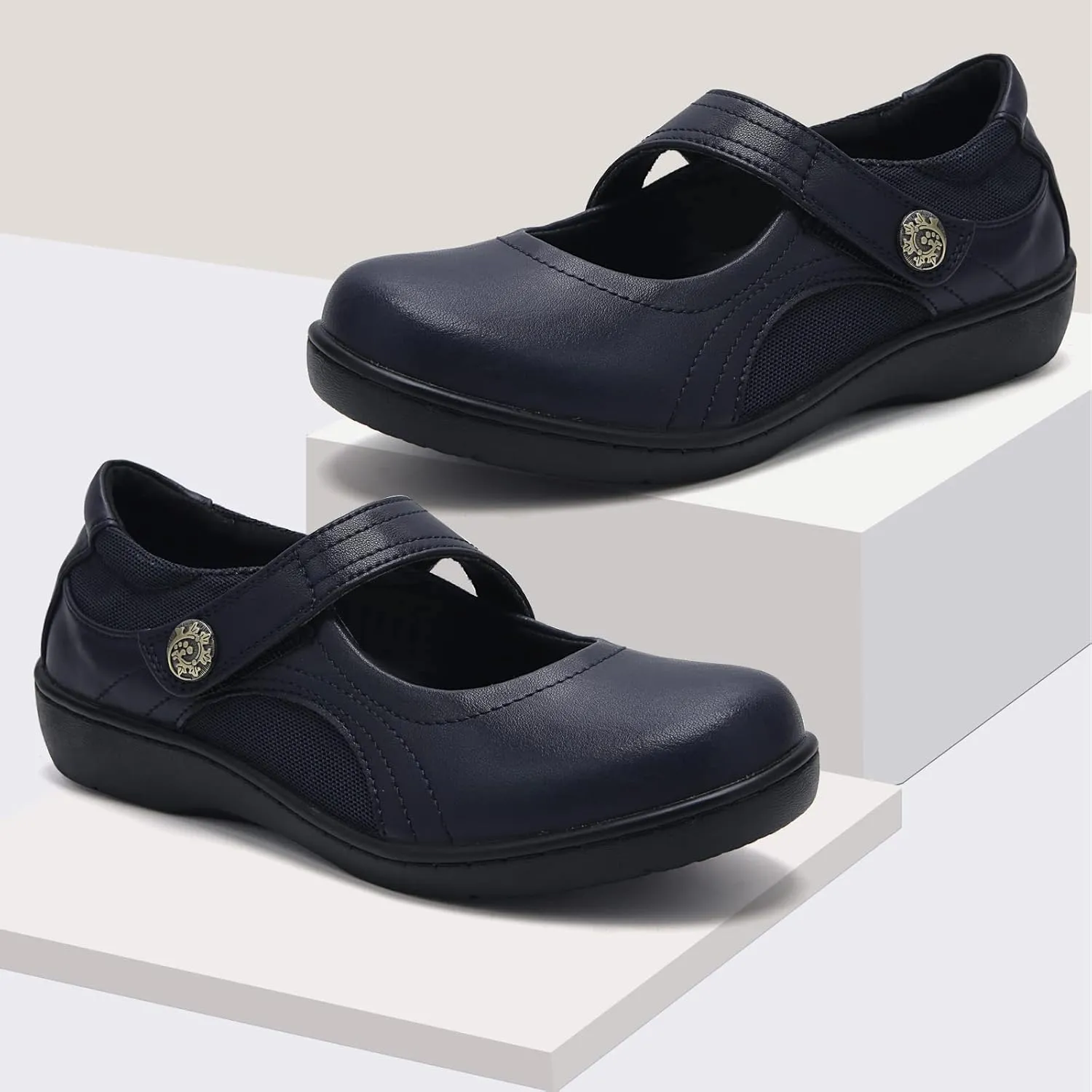 UZB Mary Jane Shoes Women Orthopedic Flats Comfortable Non Slip Work Shoes with Memory Foam