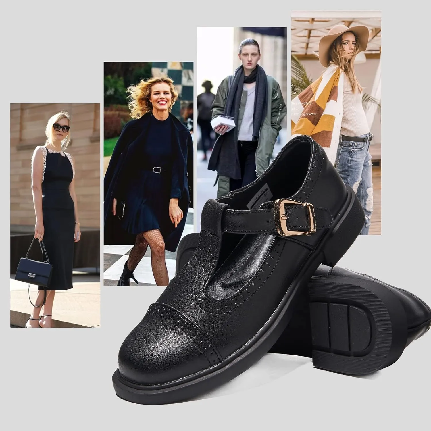UZB Mary Jane Shoes Womens Flat Shoes Round Toe Memory Foam Casual Dress Shoes