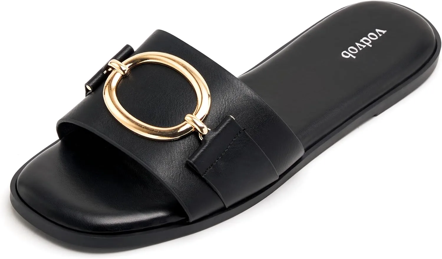 vodvob Women's Flat Sandals Fashion Square Open Toe Metal Chain Summer Dressy Sandals Slip On Casual Slides