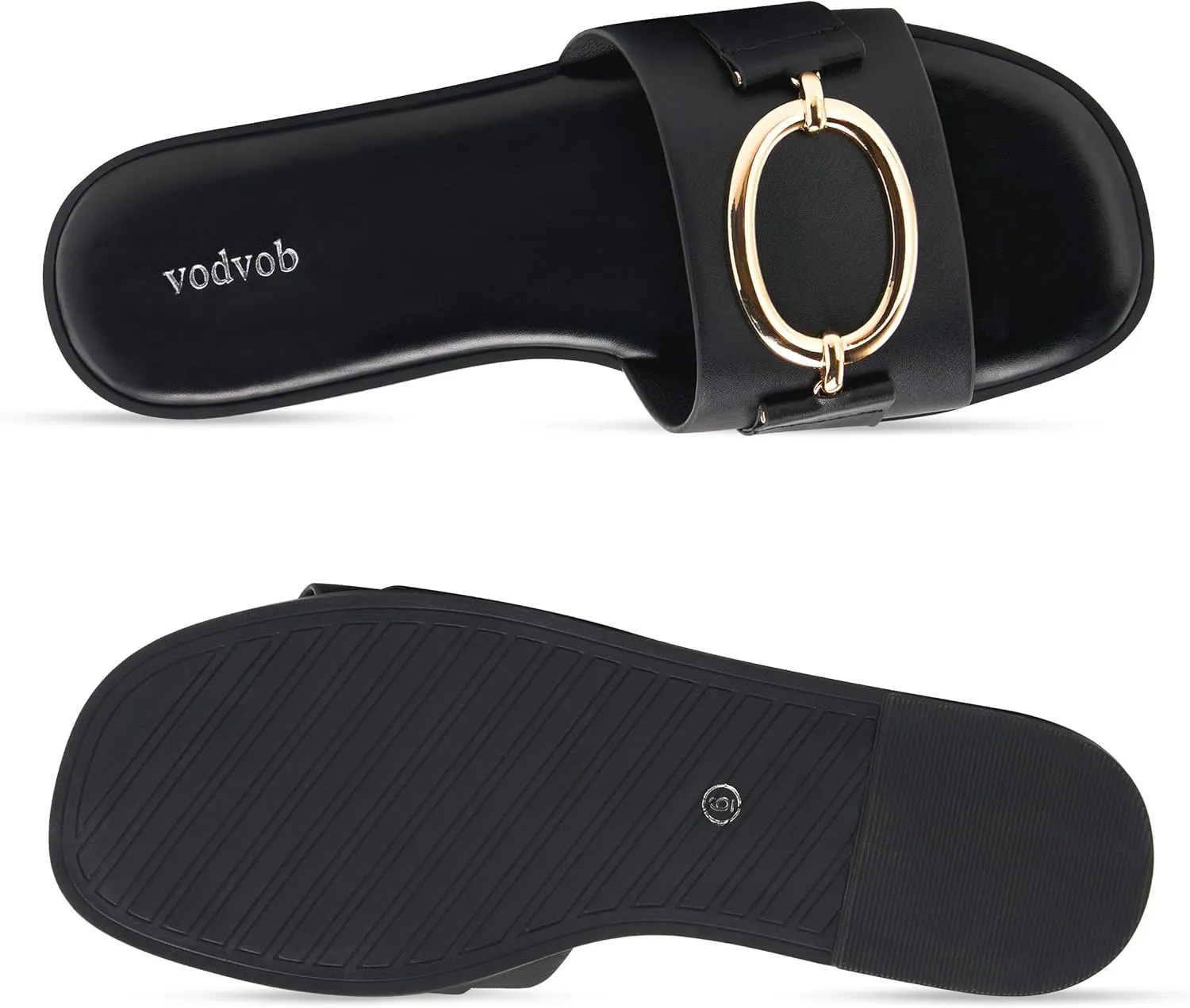 vodvob Women's Flat Sandals Fashion Square Open Toe Metal Chain Summer Dressy Sandals Slip On Casual Slides