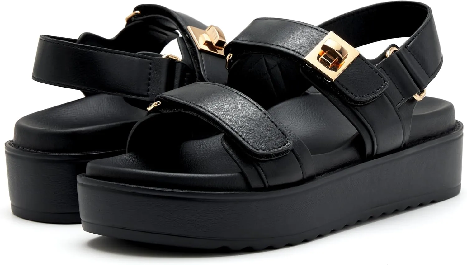vodvob Women’s Flat Sandals with Soft Cushioned Footbed Open Toe Slides Adjustable Slip On Slippers for Summer
