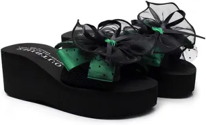 VOKLIN Women's Bohemian Bowknot Wedge High Heel Slide Sandals Summer Comfort Nonslip Platform Beach Sandal