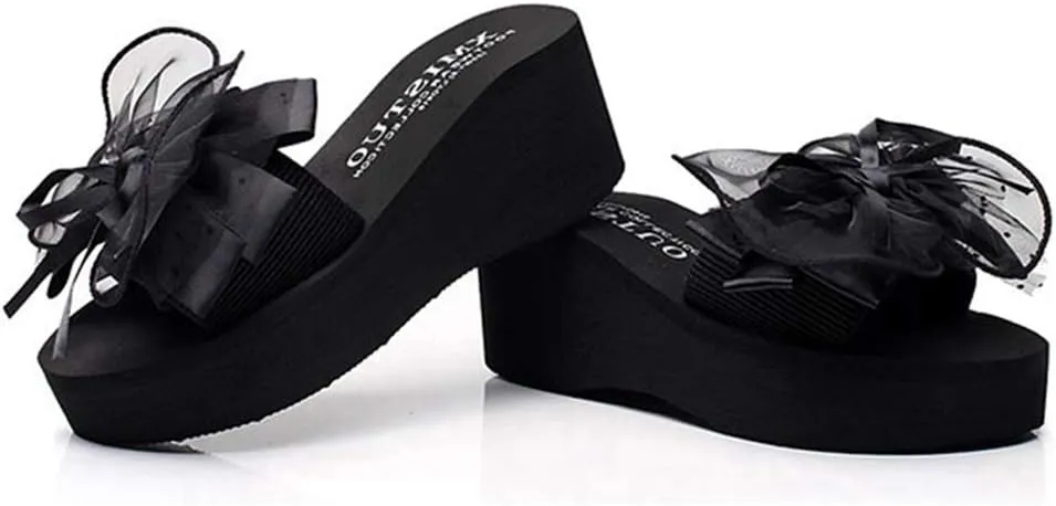 VOKLIN Women's Bohemian Bowknot Wedge High Heel Slide Sandals Summer Comfort Nonslip Platform Beach Sandal