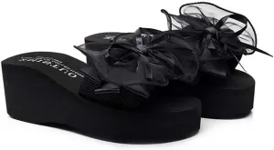 VOKLIN Women's Bohemian Bowknot Wedge High Heel Slide Sandals Summer Comfort Nonslip Platform Beach Sandal