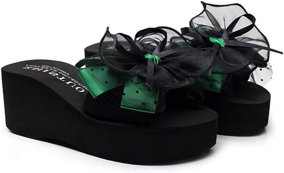 VOKLIN Women's Bohemian Bowknot Wedge High Heel Slide Sandals Summer Comfort Nonslip Platform Beach Sandal
