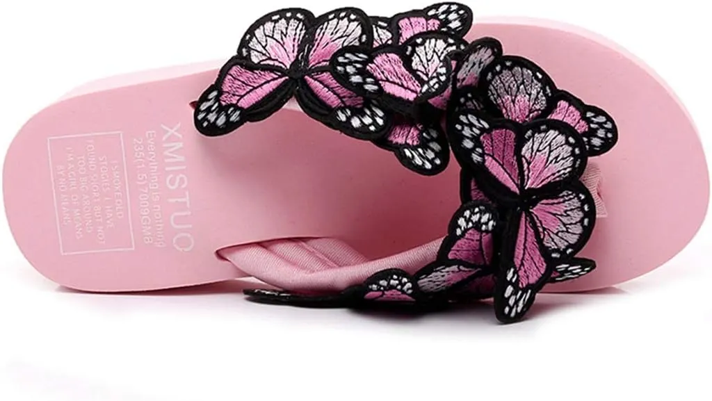 VOKLIN Women's Bohemian Butterfly Platform High Heel Flip Flops Anti-Slip Summer Beach Thong Wedge Sandals
