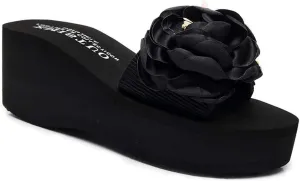 VOKLIN Women's Bohemian Flowers Wedge High Heel Slide Sandals Summer Comfort Anti-Slip Platform Beach Sandal