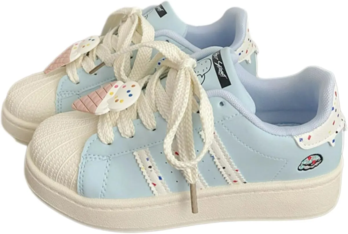 Walking Cute Sneakers for Women Shell Toe Lace Up Regular & Upgraded Versions Rubber Thick Sole Height Increase Walking Shoes