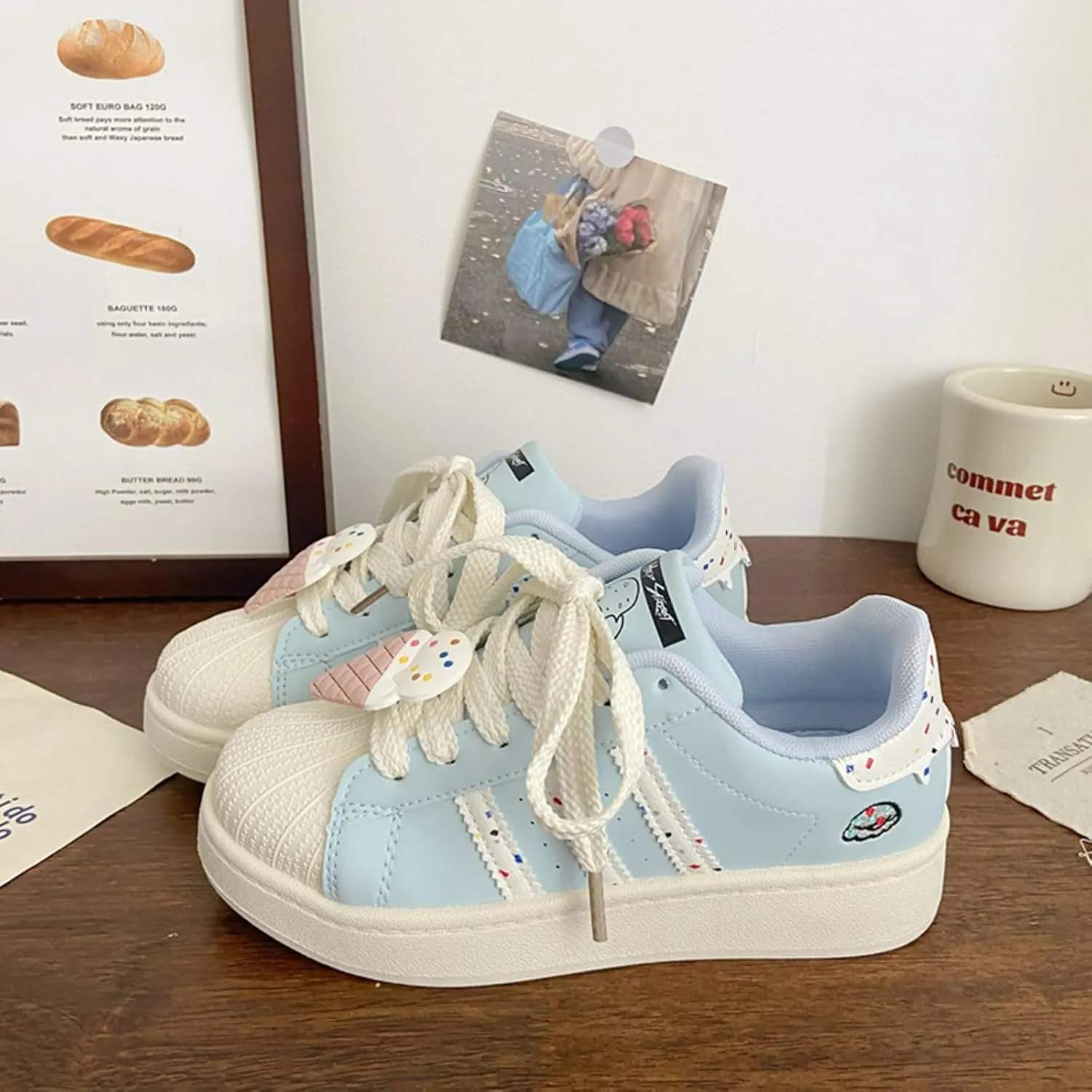 Walking Cute Sneakers for Women Shell Toe Lace Up Regular & Upgraded Versions Rubber Thick Sole Height Increase Walking Shoes