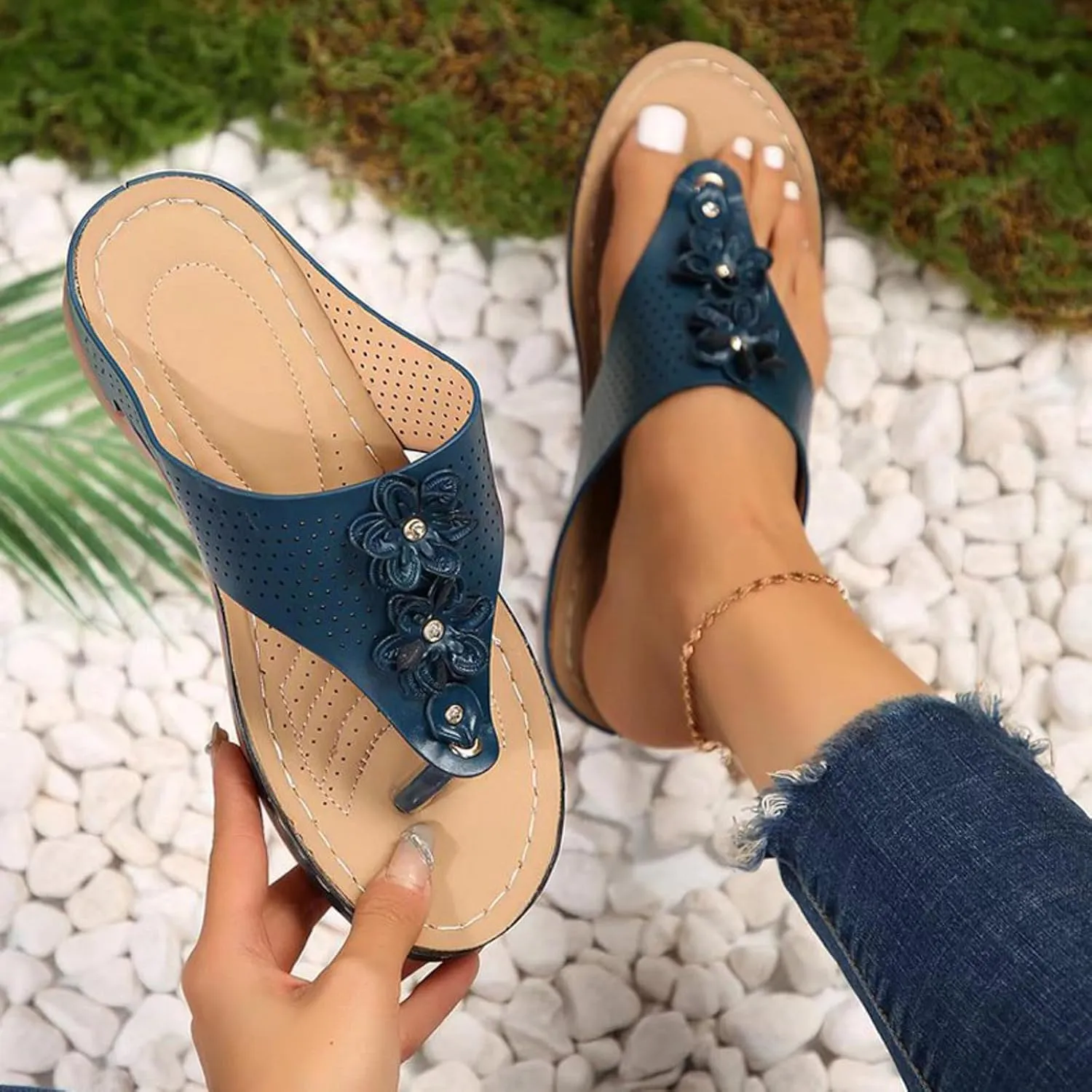 Walking Sandals for Women Platform Wedge Thong Flip Flops Comfortable Summer Walking Sandal Dressy Casual Slides Shoes