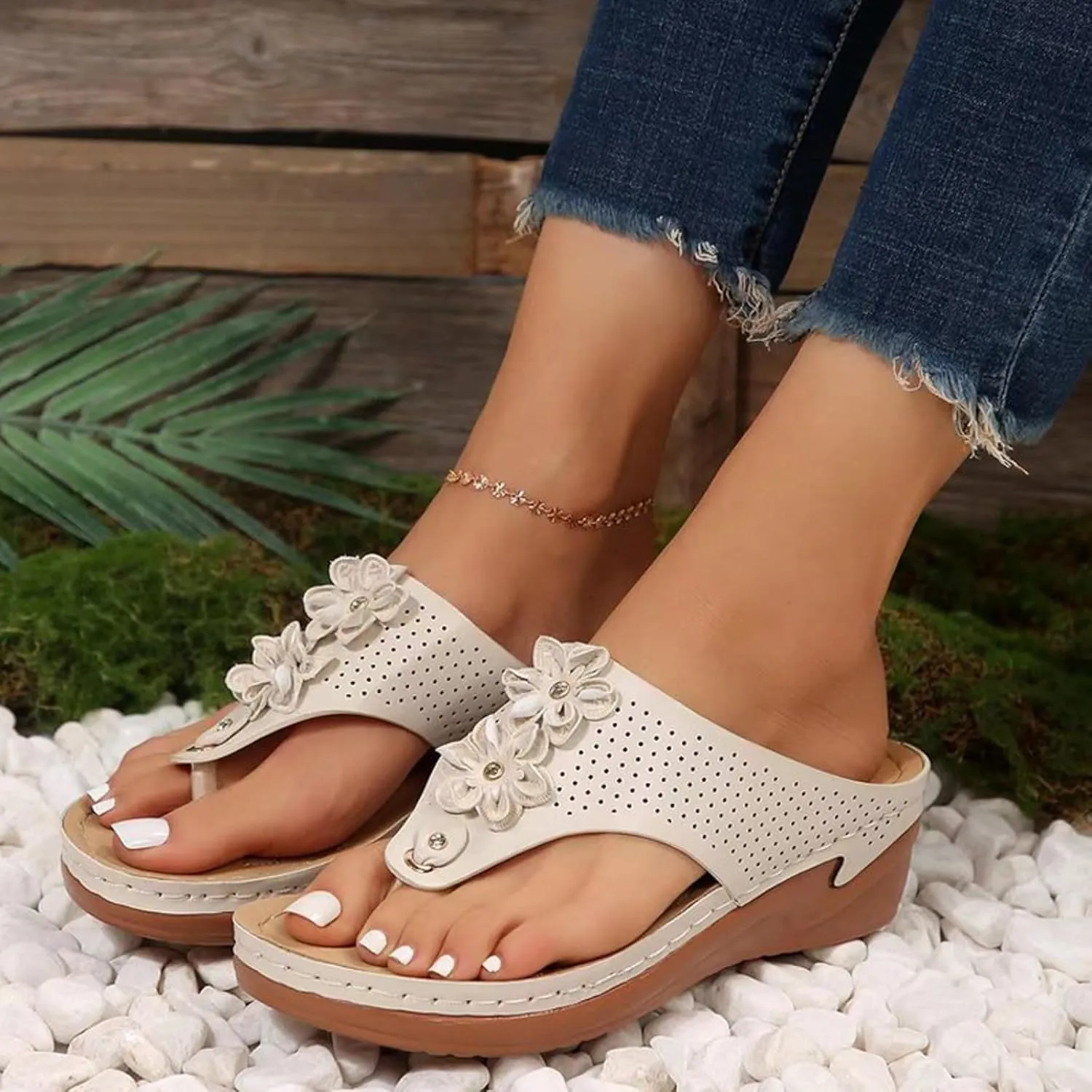 Walking Sandals for Women Platform Wedge Thong Flip Flops Comfortable Summer Walking Sandal Dressy Casual Slides Shoes
