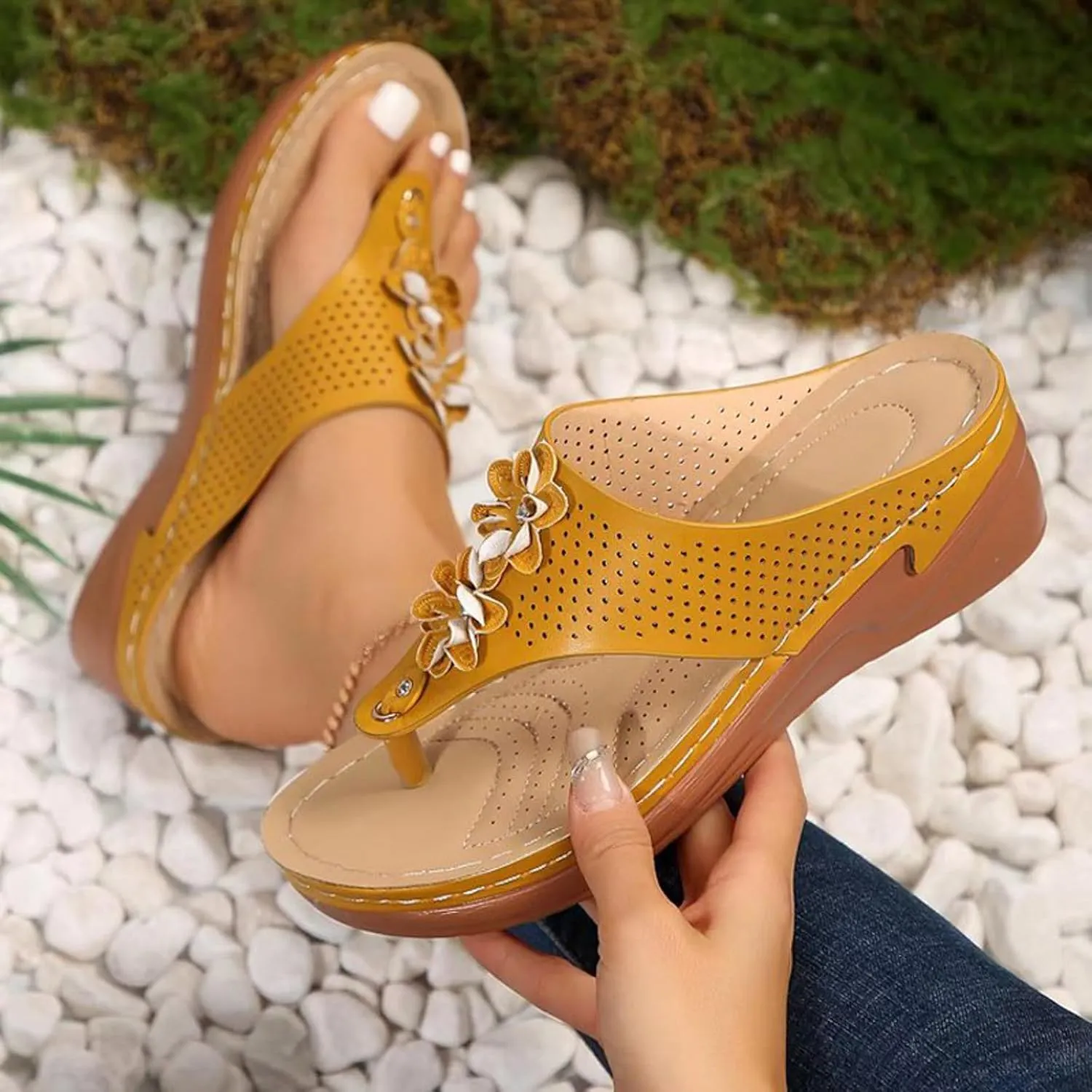 Walking Sandals for Women Platform Wedge Thong Flip Flops Comfortable Summer Walking Sandal Dressy Casual Slides Shoes
