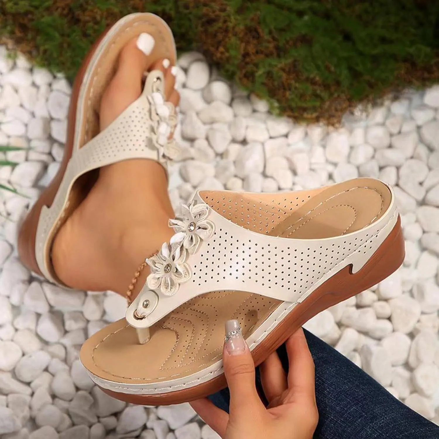 Walking Sandals for Women Platform Wedge Thong Flip Flops Comfortable Summer Walking Sandal Dressy Casual Slides Shoes