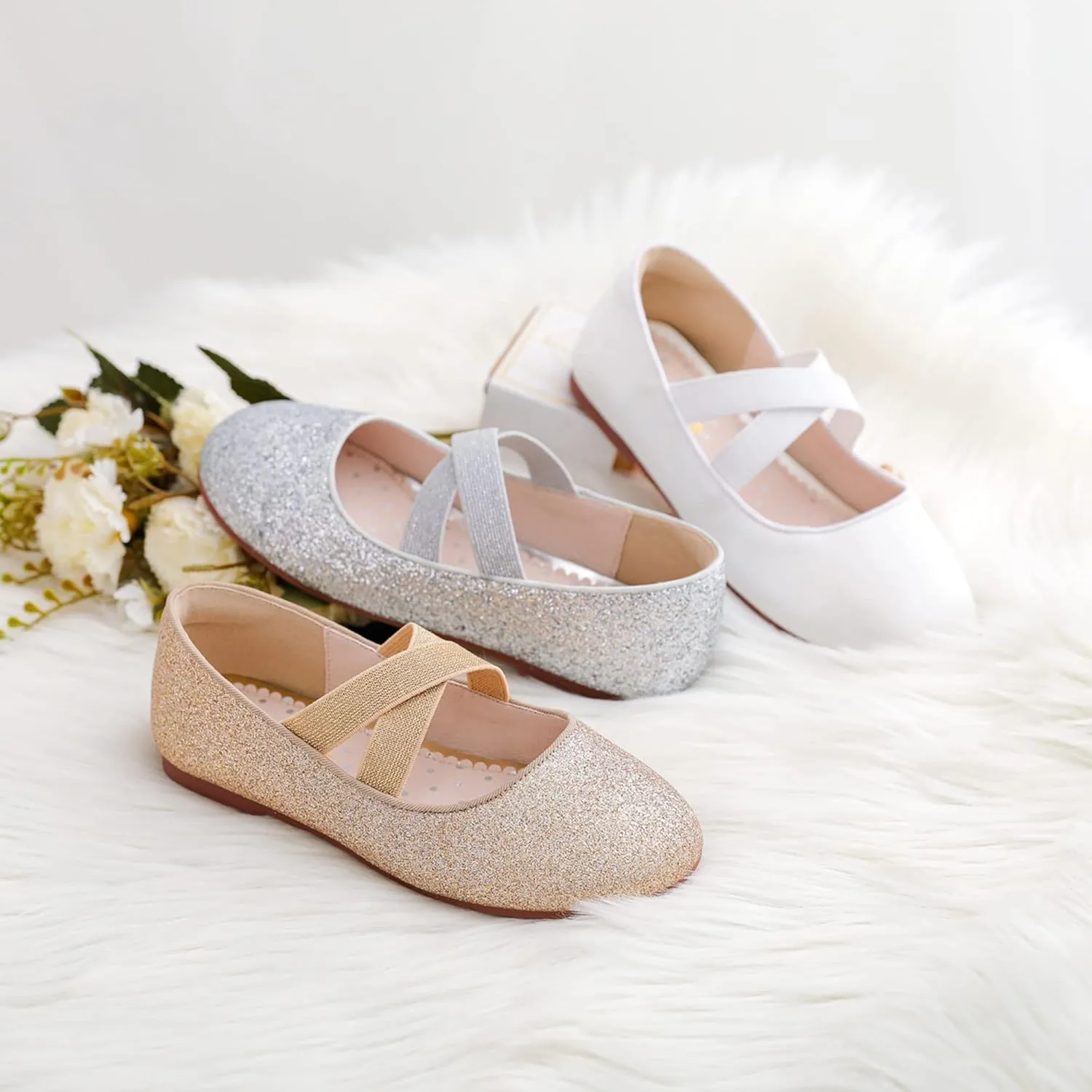 Walofou Flower Girls Wedding Party Princess Shoes Flats for Kid Toddler