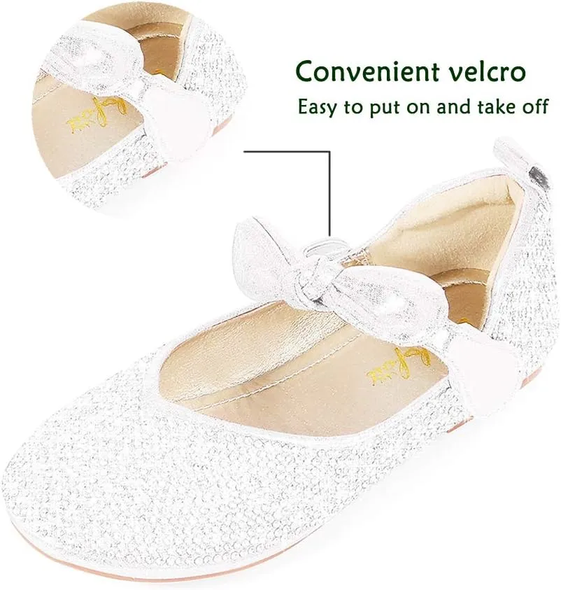 Walofou Flower Girls Wedding Party Princess Shoes Flats for Kid Toddler
