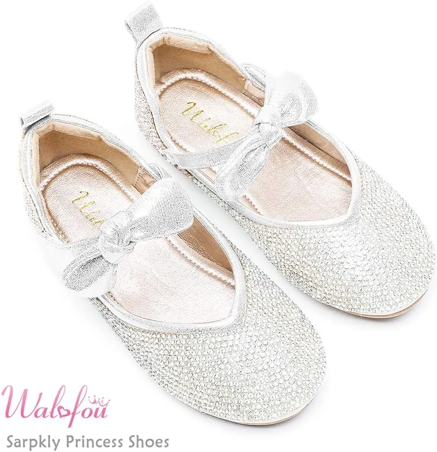 Walofou Flower Girls Wedding Party Princess Shoes Flats for Kid Toddler