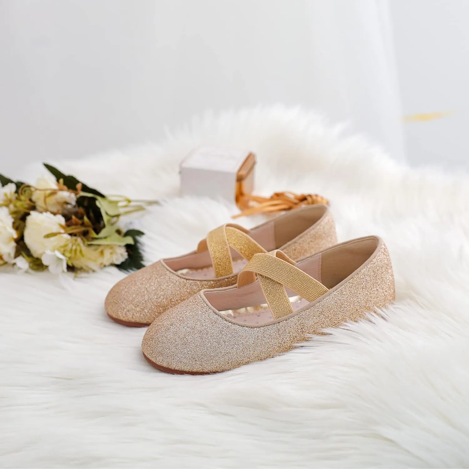 Walofou Flower Girls Wedding Party Princess Shoes Flats for Kid Toddler