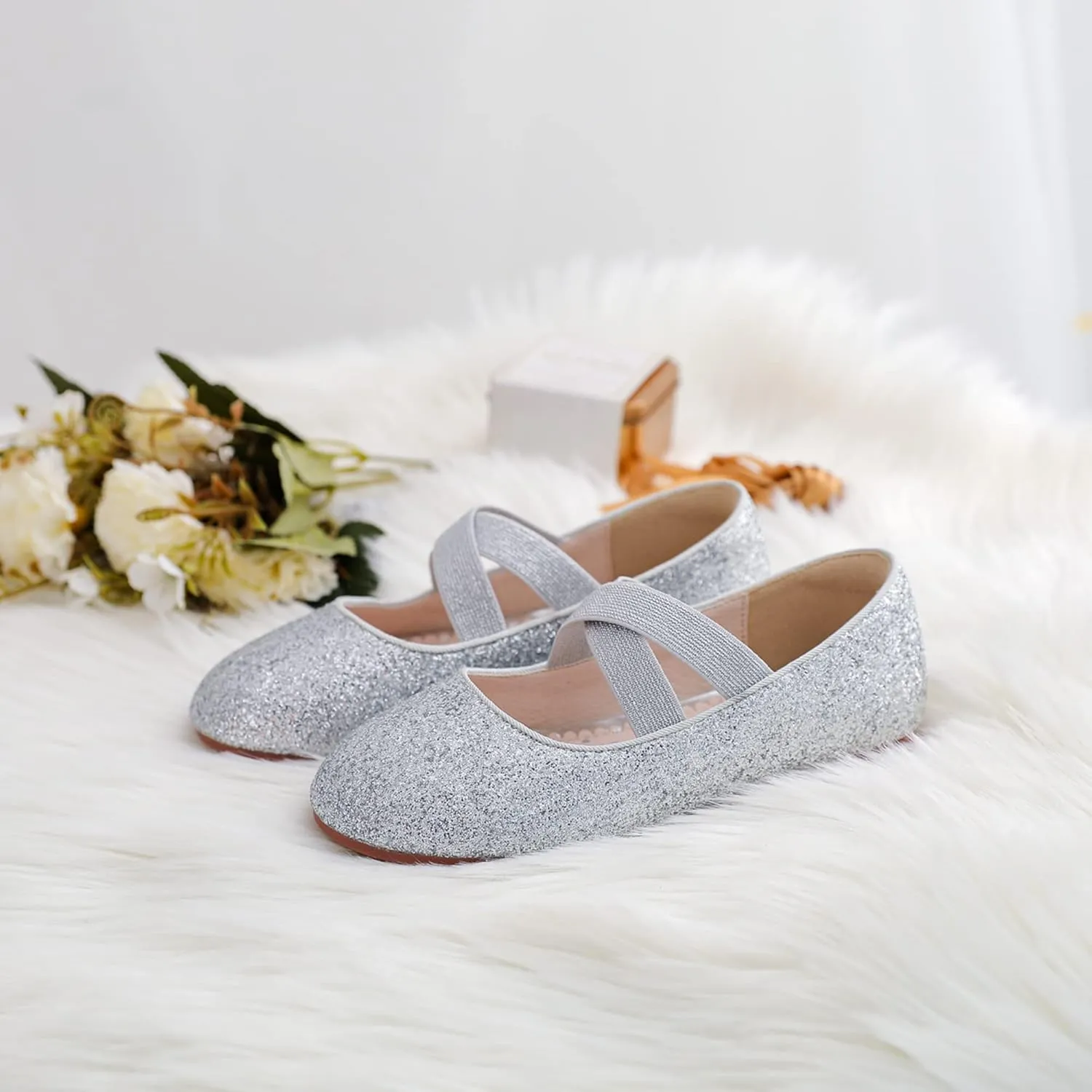 Walofou Flower Girls Wedding Party Princess Shoes Flats for Kid Toddler