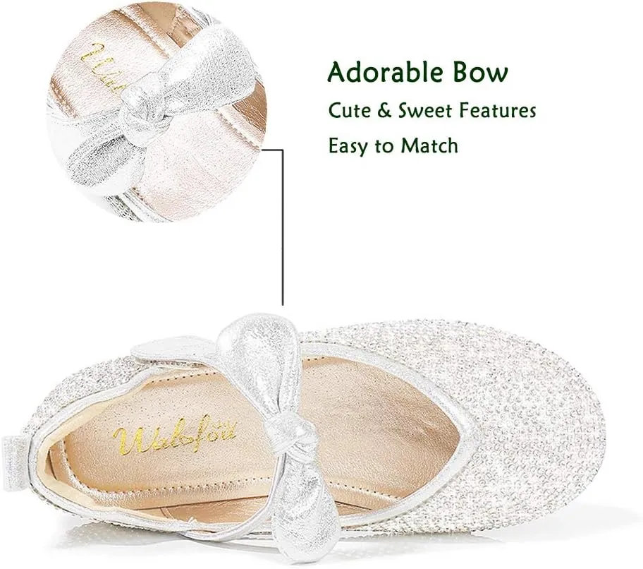 Walofou Flower Girls Wedding Party Princess Shoes Flats for Kid Toddler