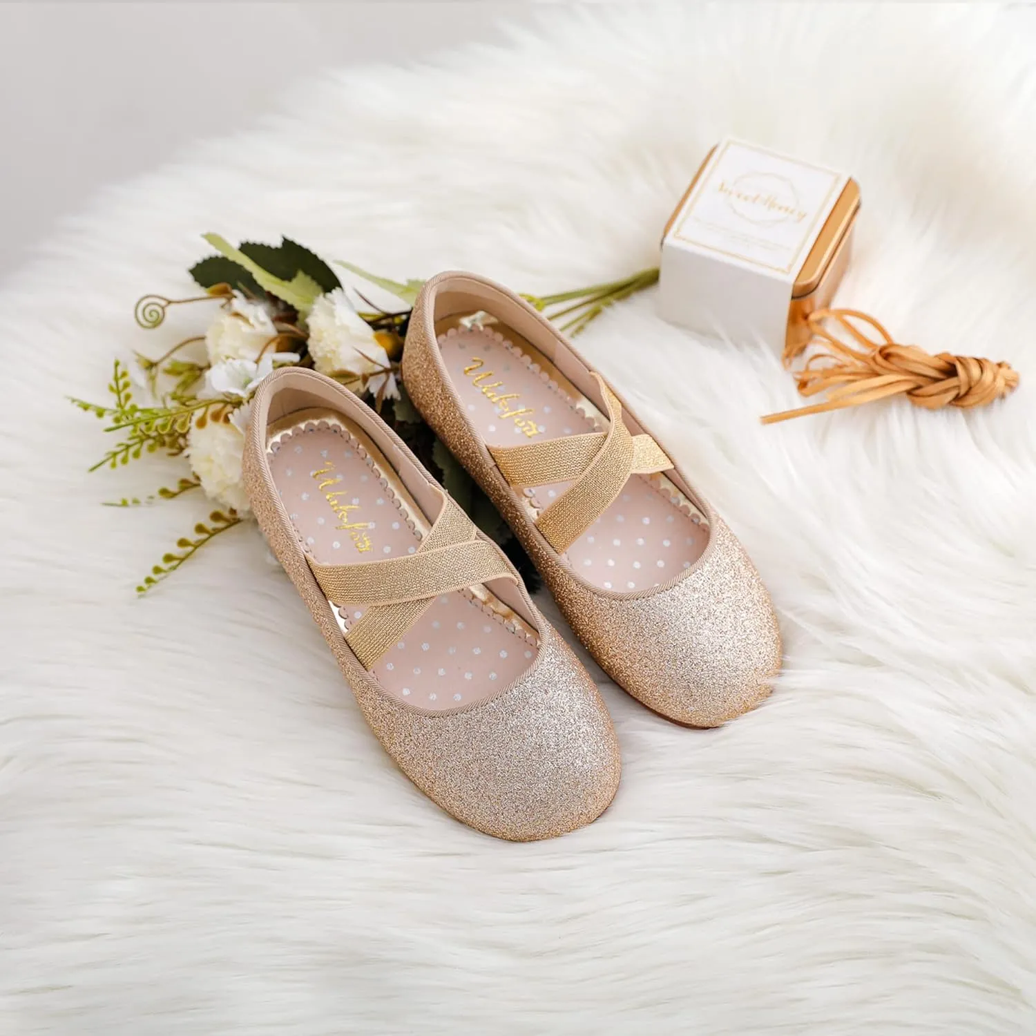 Walofou Flower Girls Wedding Party Princess Shoes Flats for Kid Toddler