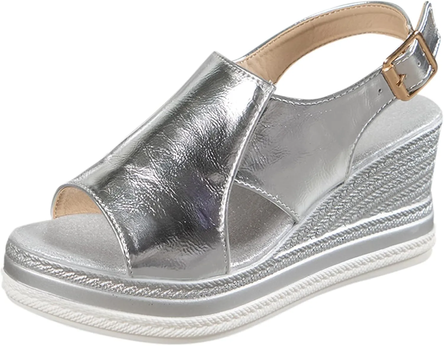 Wedge Sandals for Women Comfortable 2025 Dressy Metallic Slingback Sandals Glamorous Platform Casual Summer Bohemian Sandal