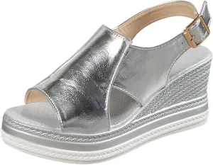 Wedge Sandals for Women Comfortable 2025 Dressy Metallic Slingback Sandals Glamorous Platform Casual Summer Bohemian Sandal