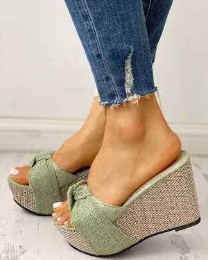 Wedge Sandals for Women Espadrilles Summer Open Toe Platform Sandals Ladies Bow Slip on Slides Slippers Mule Clogs Comfy Beach Shoes,Green,US9/EU40
