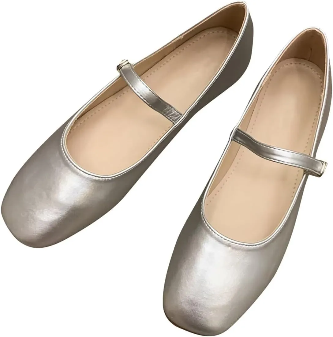 WENJIAZHIZHI Women's Round Toe Mary Janes Cute Bow Ballet Flats Elegant Low-Heel Girls Dress Shoes Wedding Slip-ons