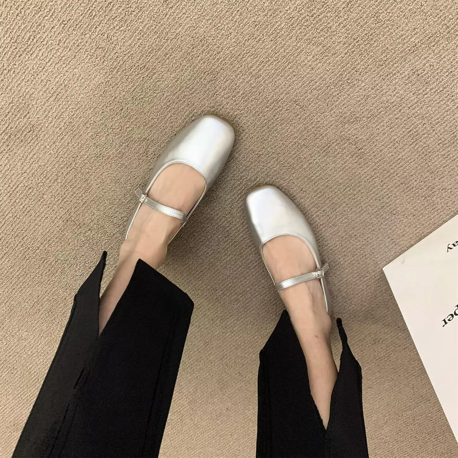 WENJIAZHIZHI Women's Round Toe Mary Janes Cute Bow Ballet Flats Elegant Low-Heel Girls Dress Shoes Wedding Slip-ons
